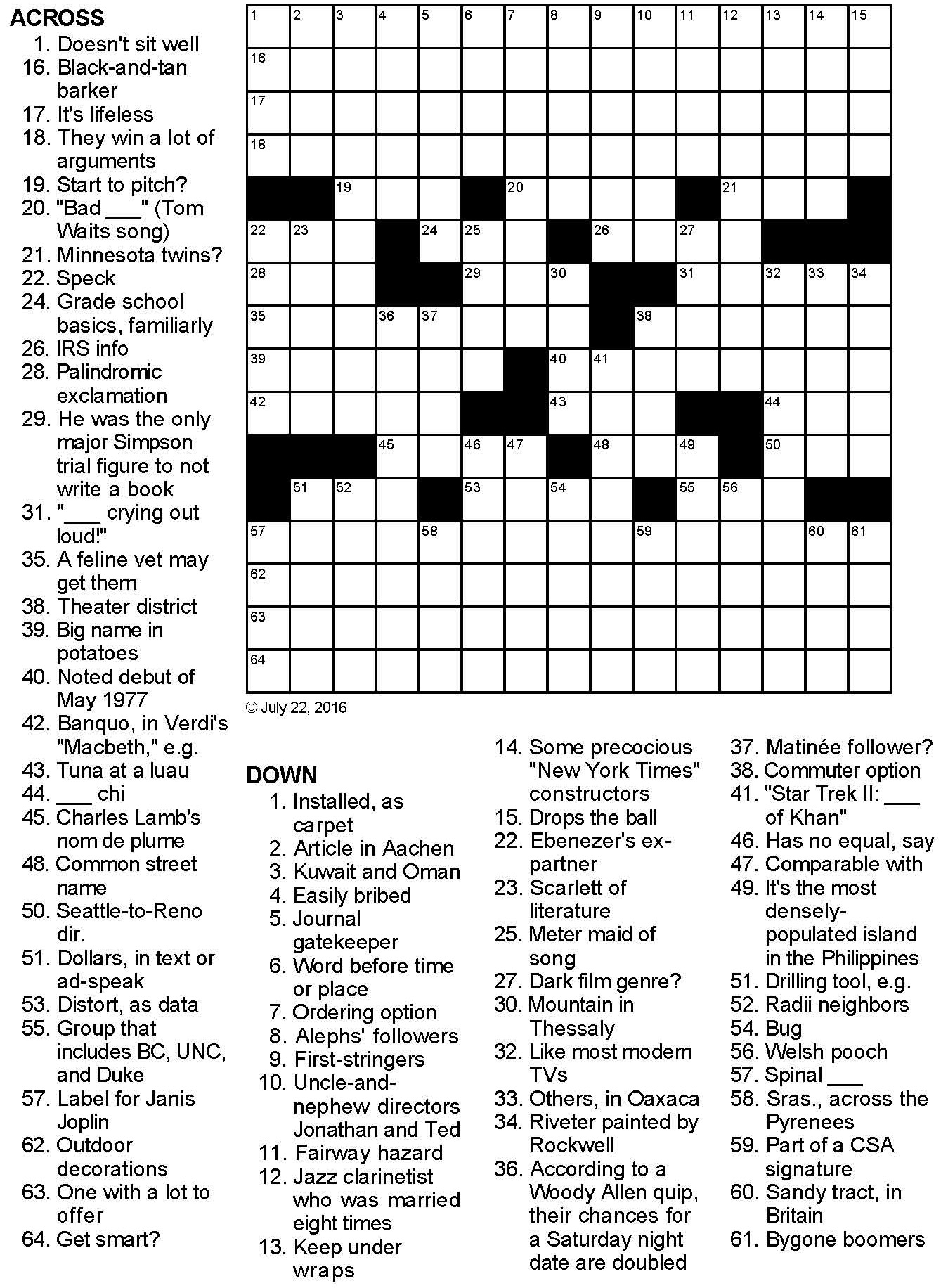 Eight Across Crossword Puzzle