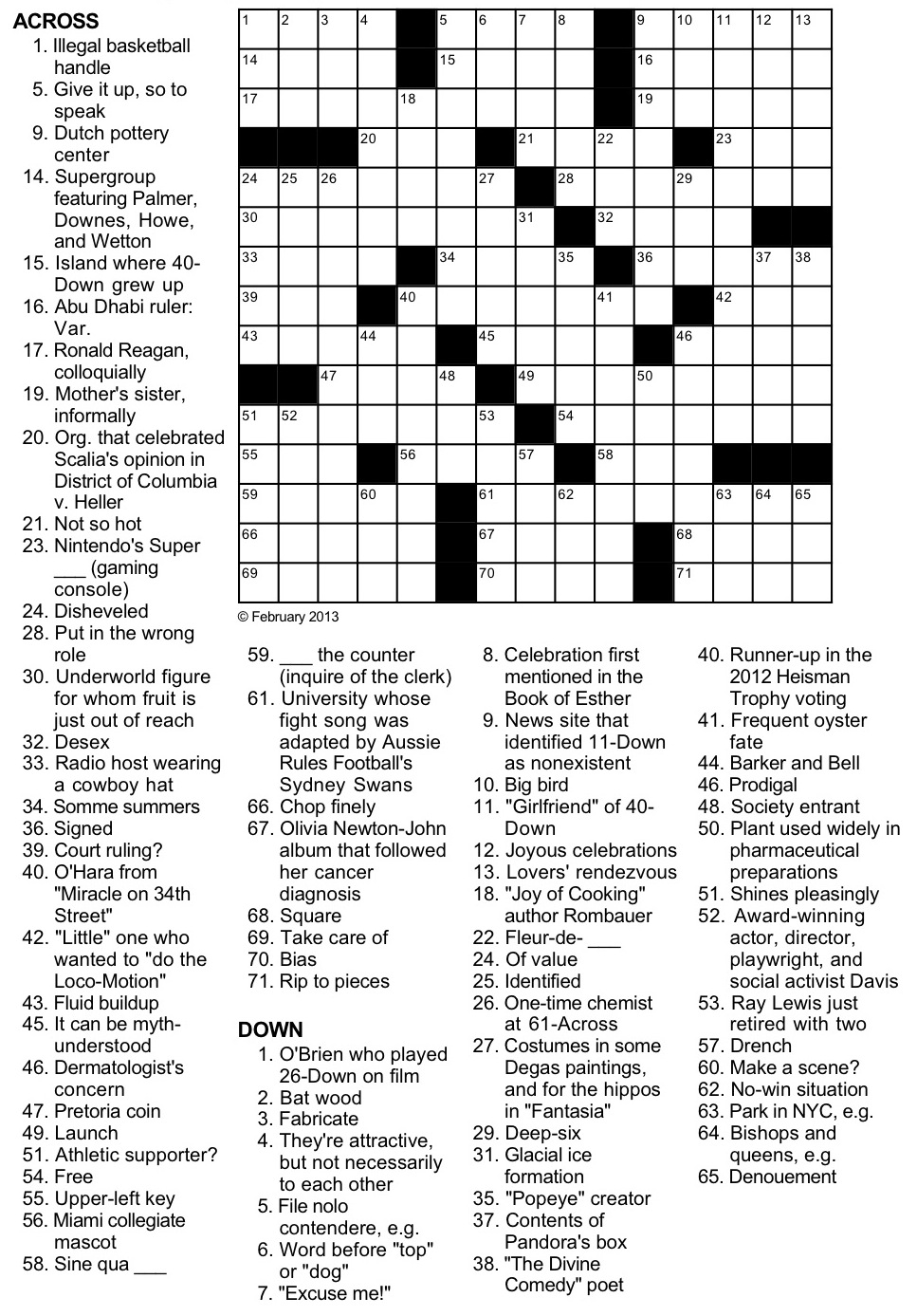 Irish Miss Sports Tribute Crossword Puzzle