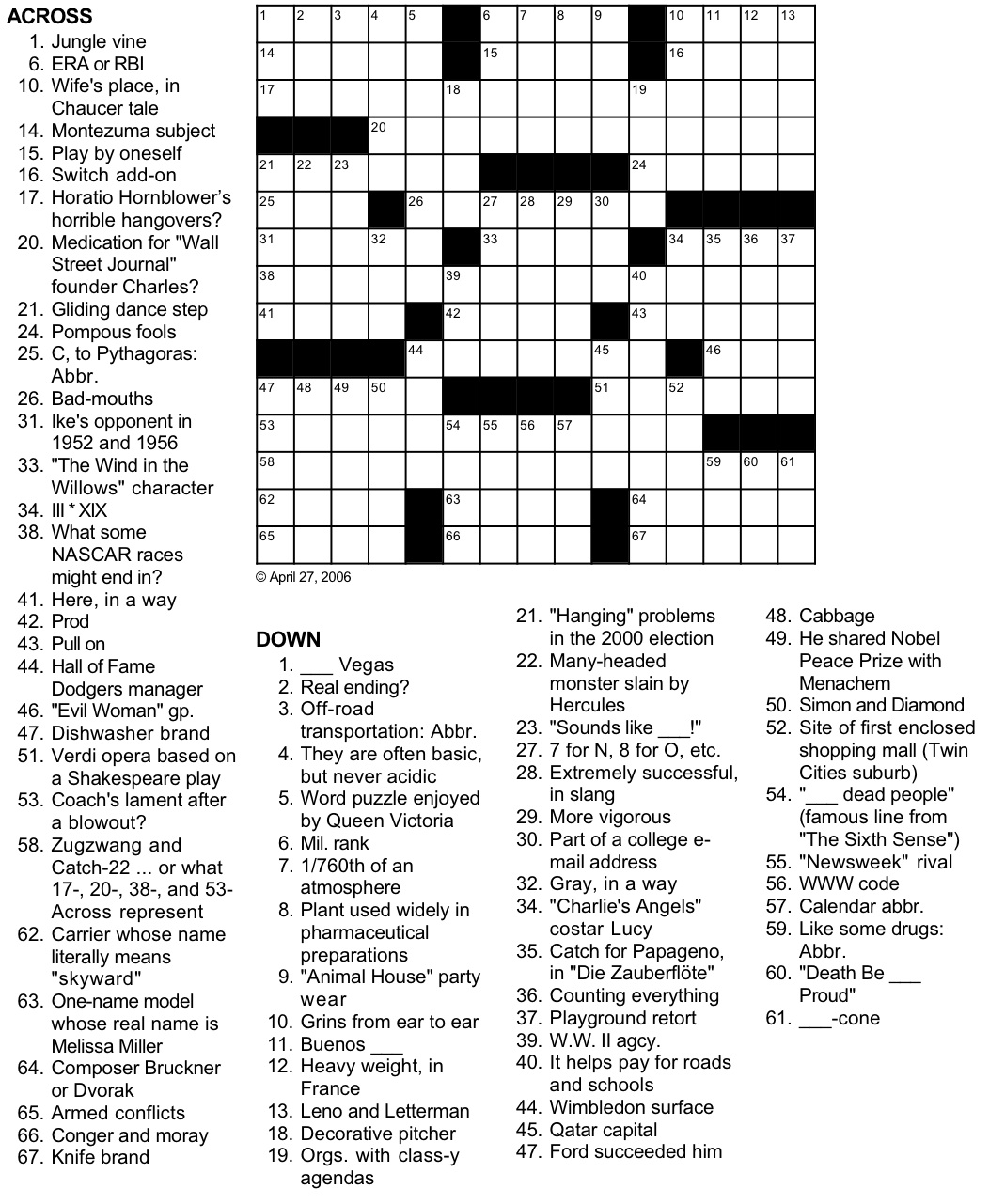 free easy crosswords