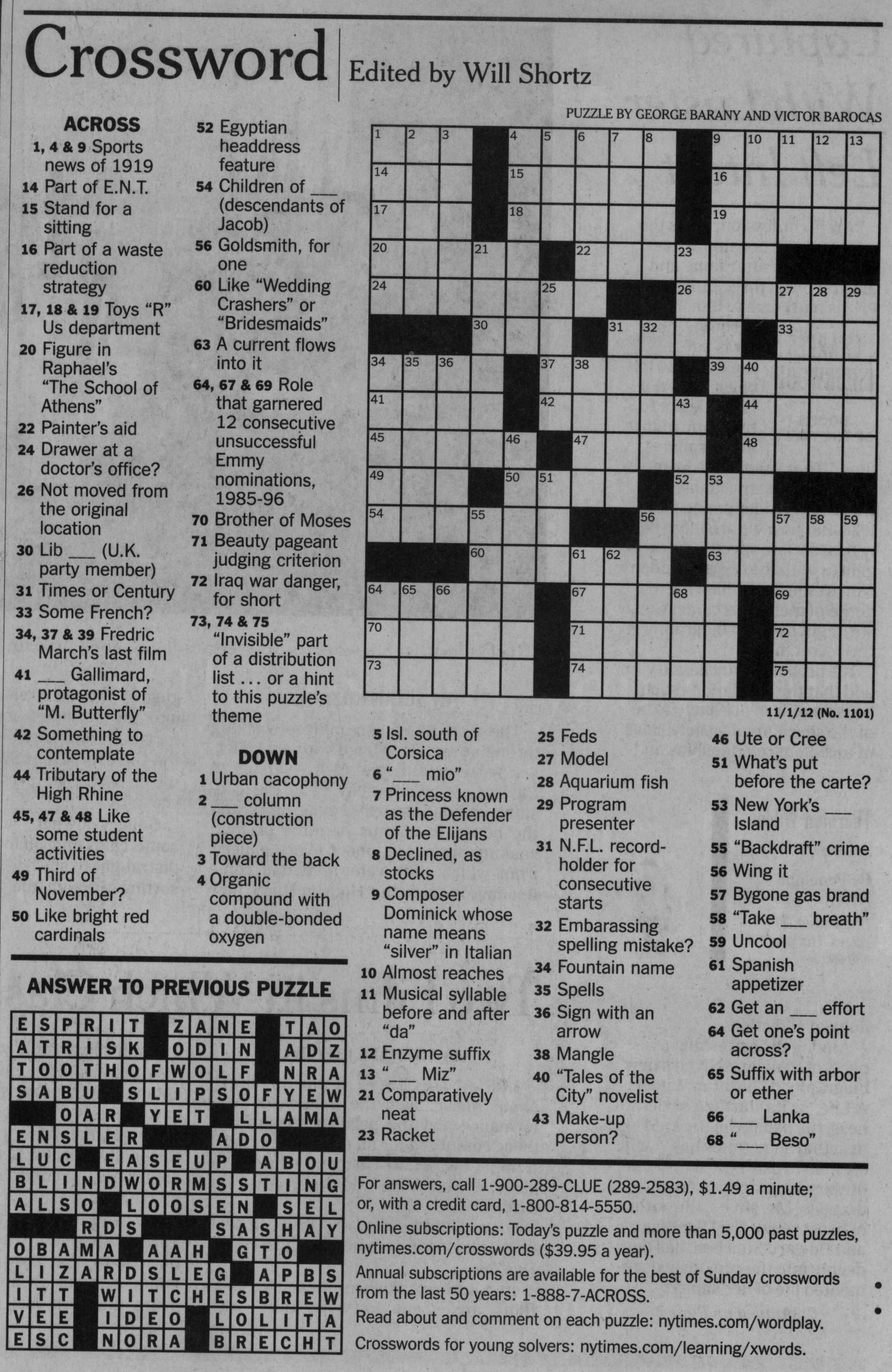 The New York Times Crossword in Gothic: 10.21.12 — Vault